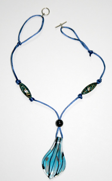 Beading: blue cord, blue and black pendant necklace