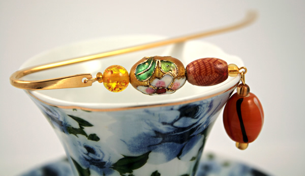 Sunny flower gold plated bookmark, etsy, blue cup, medium