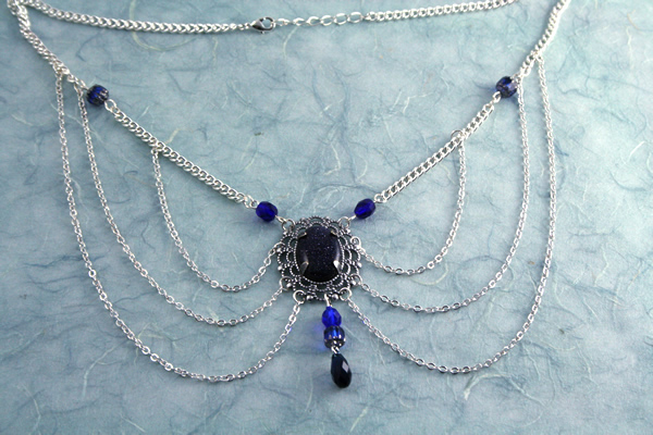 Starry blue decollette necklace, full, md