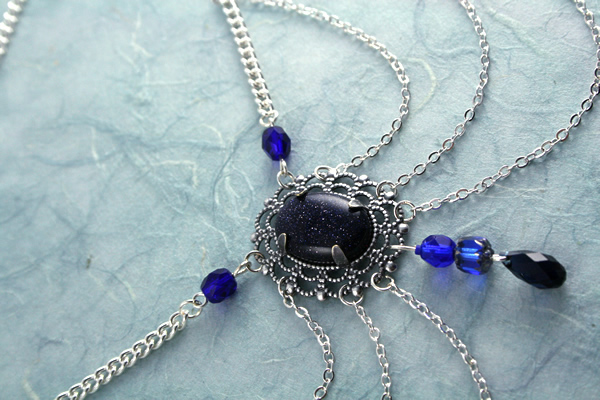 Starry blue decollette necklace, side, md