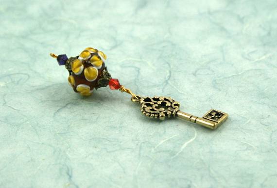 Blessingway bead - Earth flower key, blue, md