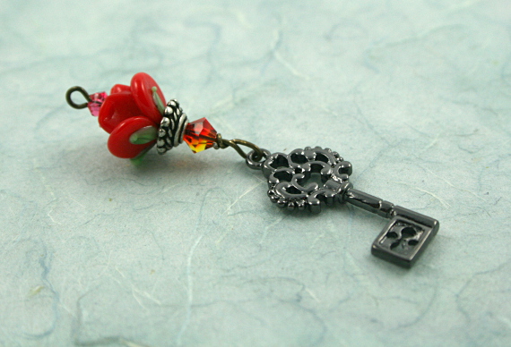 Blessingway bead - Fire opal black key rose, blue, md