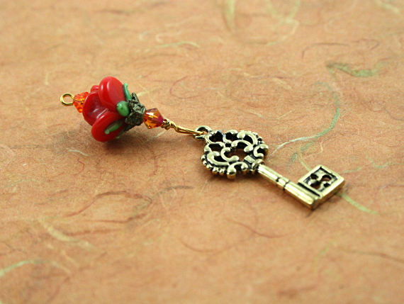 Blessingway bead - Golden red rose key, earth, md