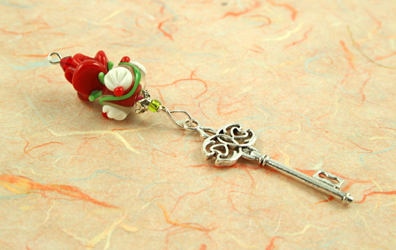 Blessingway bead - Red rose white lily key, peach, md
