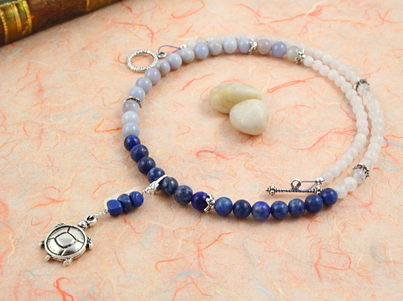 Pregnancy Tracking Necklace - Milky Way - lapis lazuli, chalcedony, moonstone, snow quartz, circle, peach, md