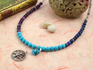 Pregnancy Tracking Necklace - Dreamy Ocean - lapis lazuli, turquoise, amethyst, lilac stone, draped, md