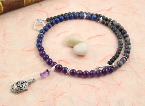 Pregnancy Tracking Necklace - Starry Sky - lapis lazuli, amethyst, labradorite, serpentine, circle peach, md