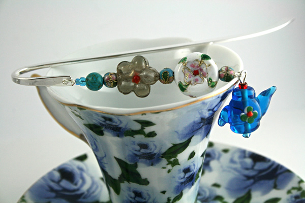 Beading: Teapot Flowers bookmark, silver-plated – Fingering Zen