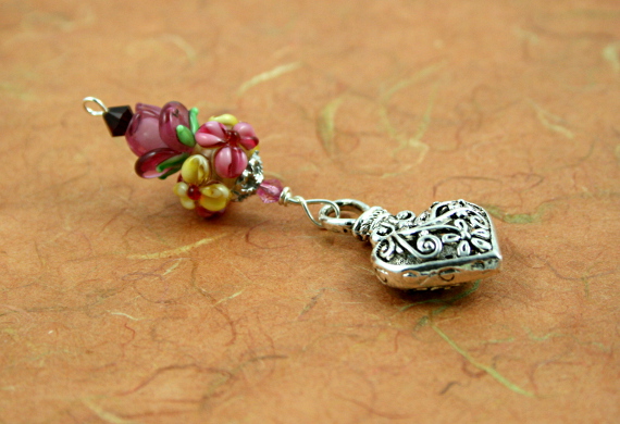 Beading: Blessingway bead - Rose meadow flower silver heart – Fingering Zen
